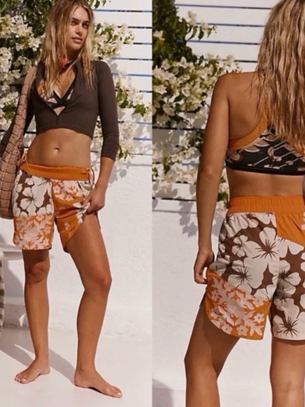 Free People Prime Time Orange Floral Shorts